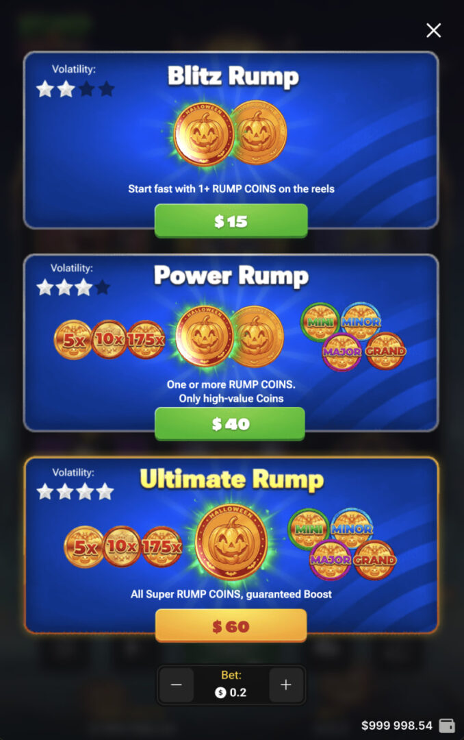 Mobilní zobrazení Rump & Halloween s variantami Buy Bonus na výšku