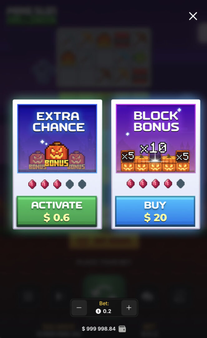 Mine Slot Halloween ve svislém režimu telefonu s okny Extra Chance a Block Bonus