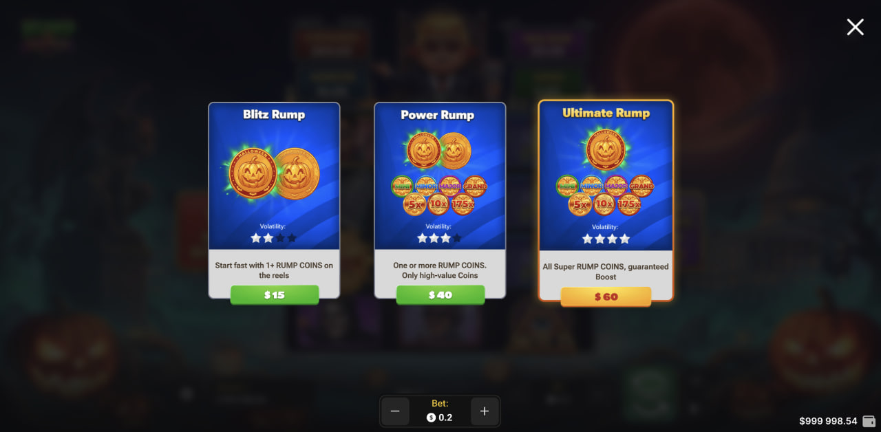 Nabídka tří variant Buy Bonus v Rump & Halloween na monitoru počítače