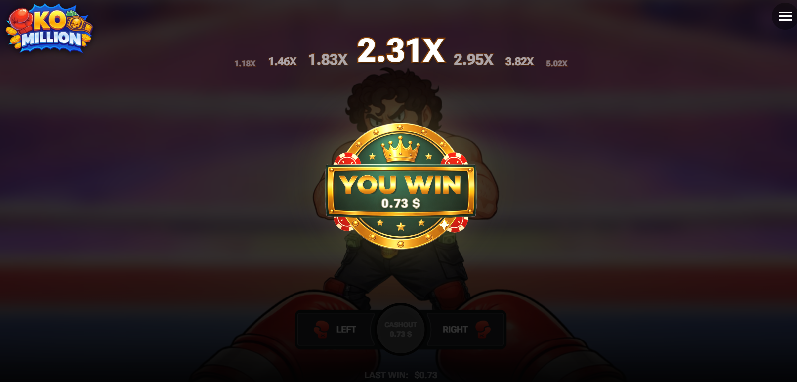 Obrazovka You Win v KO Million po výběru výhry