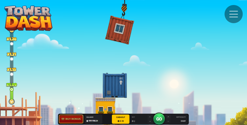 Jeřáb s kontejnerem na herní obrazovce Tower Dash
