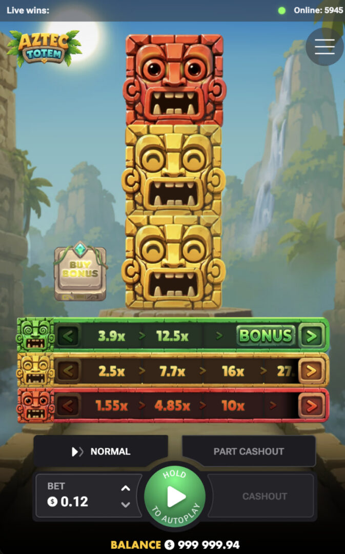 Aztec Totem ve svislé verzi na displeji telefonu