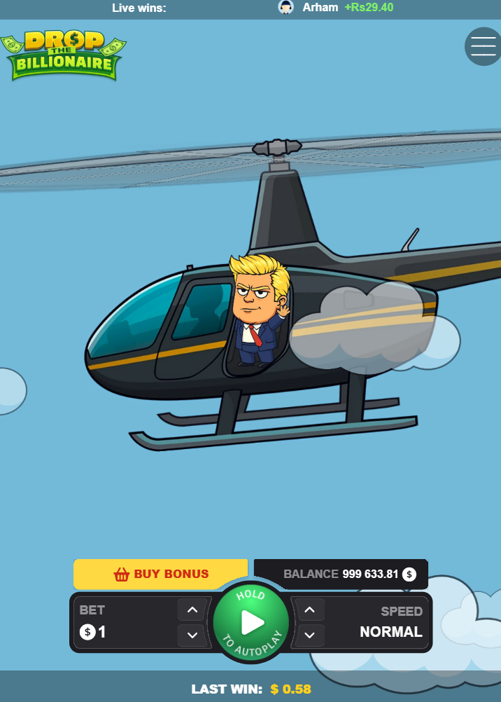 Drop The Billionaire na mobilu na výšku s tlačítkem Buy Bonus